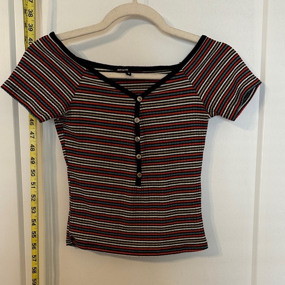 Love Culture Black and Orange Striped Off-Shoulder Blouse - Picture 1 of 5